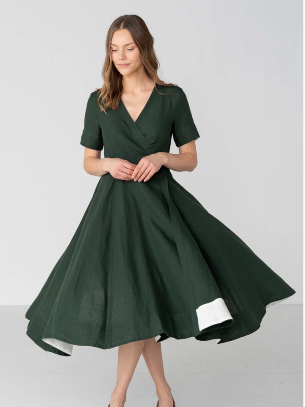 Son de Flor Linen Wrap Dress S Evergreen